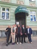 ukrainian delegation with Nataliia Yehorchenkova in front of hotel Akademik STU